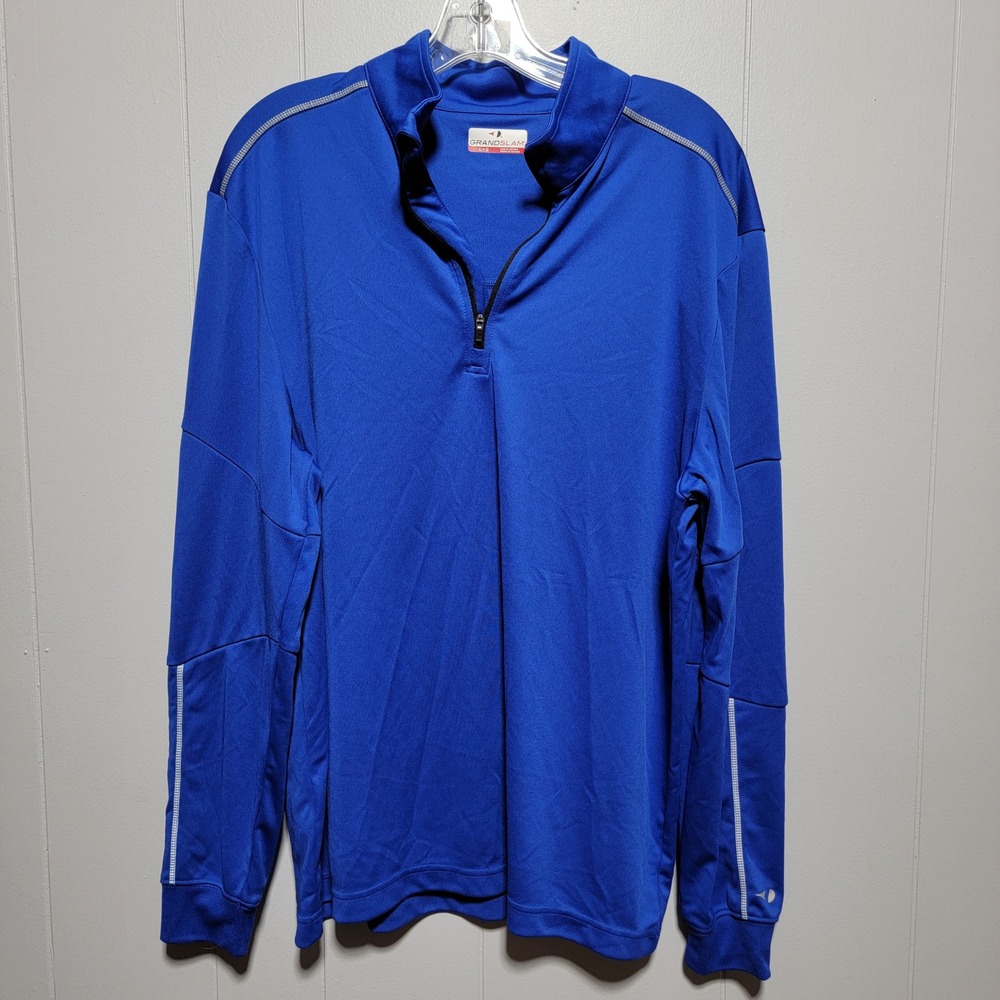 Grand Slam Mens Large Royal Blue Quarter Zip Pullover Reflective Athletic Top